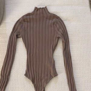 Abercrombie & Fitch Taupe Ribbed Bodysuit